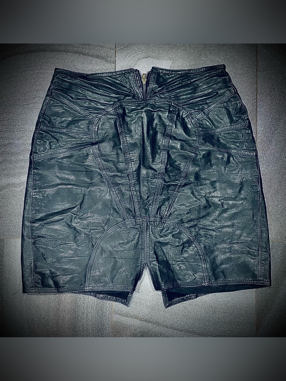 Women’s Vintage Giovanni Black Leather Paneled Mini Skirt